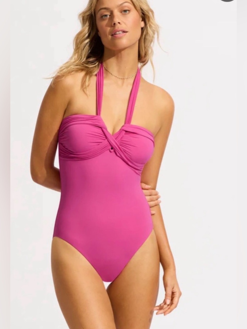 Seafolly Magenta Twist One-Piece Swimsuit Twist Bandeau in Pink 12 Vacation